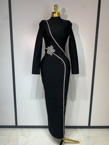 2025 Newest Fashion Designer Party Dress Women's Formal Long Sleeve Diamonds Bodycon Bandage Dress Elegant Luxury Birthday Gown