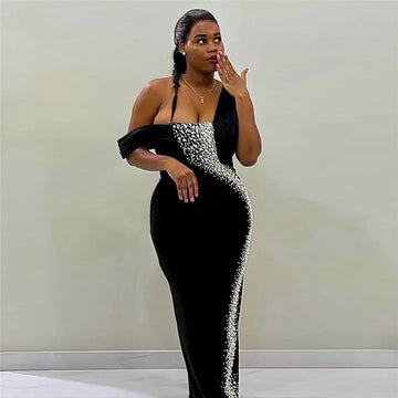 Top Quality Women Sexy Strapless Shinning Rhinestones Bodycon Long Bandage Dress Celebrate Nightclub Party Birthday Outfit