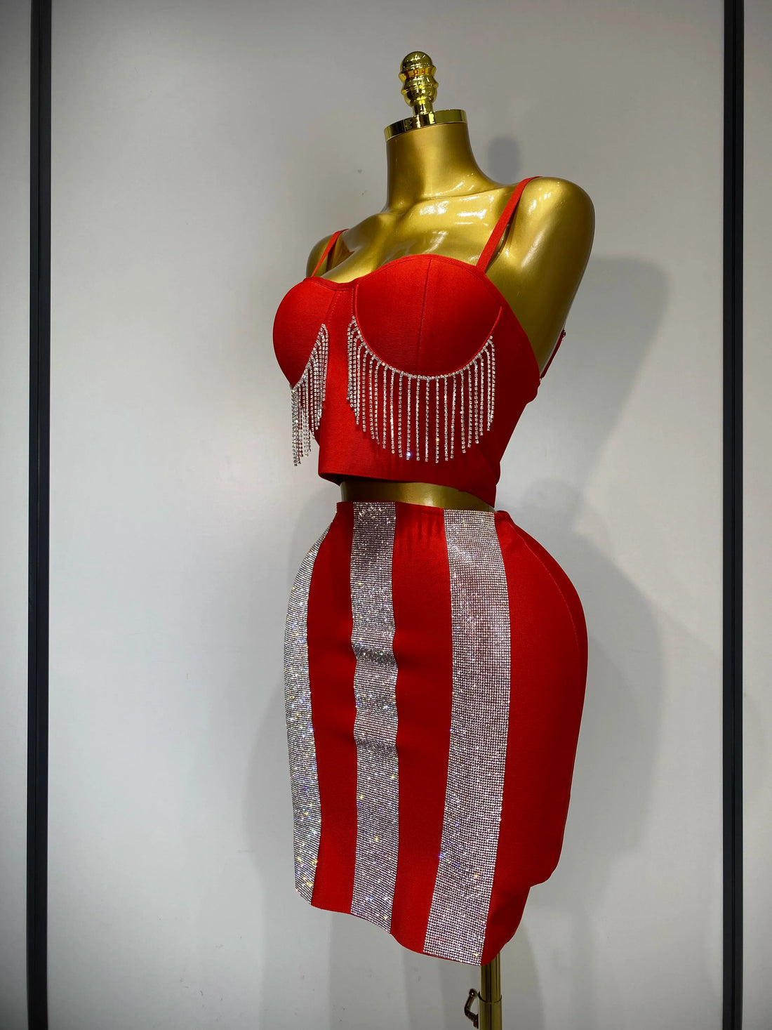 Women Sexy Sling Backless Tassels Bandage Skirt Two Piece Set  Knitted Celebrity Elegant Evening Luxury Birthday Dresses