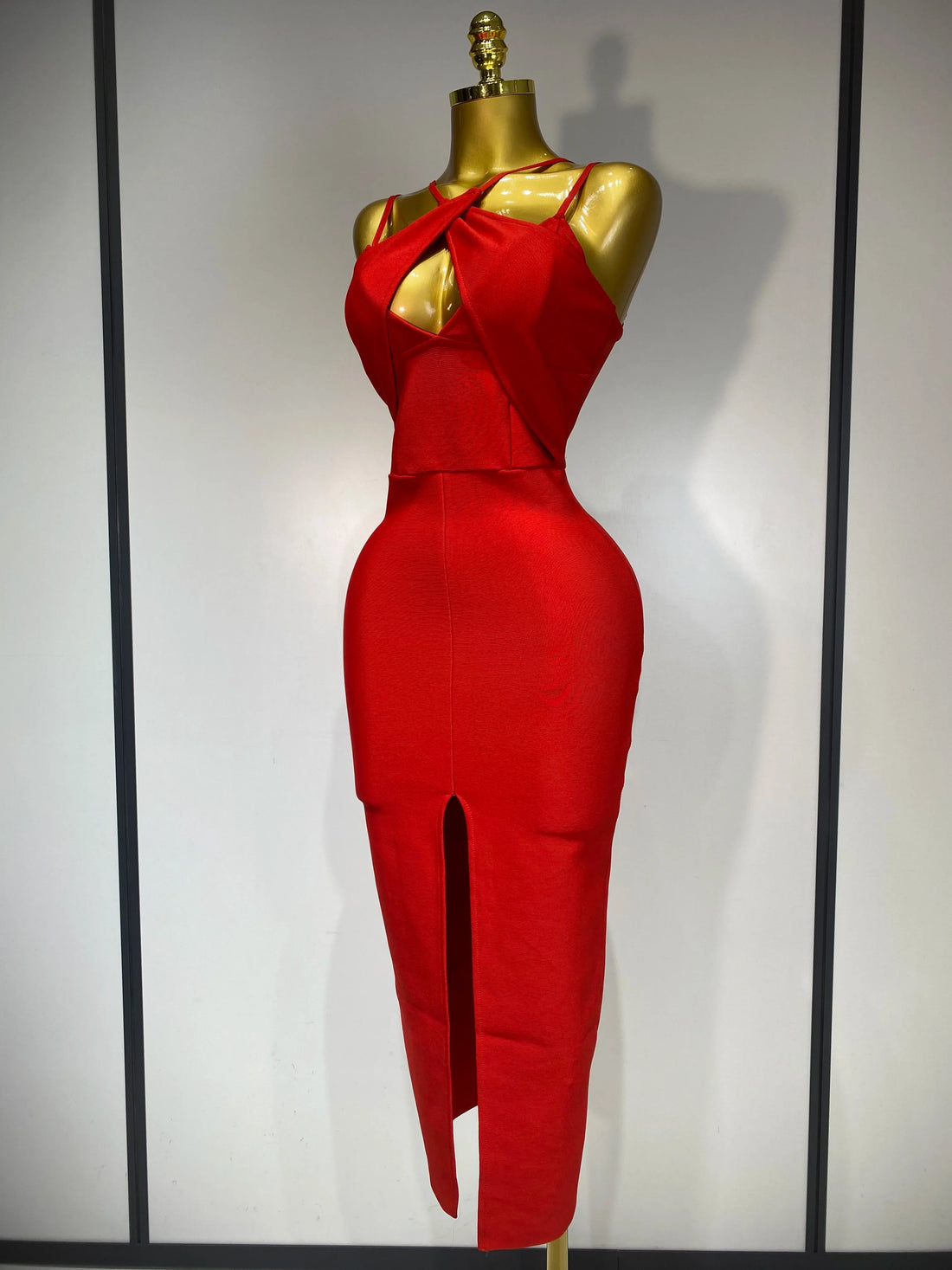 Women Sexy Sleeveless Hollow out Split Backless Red Midi Bandage Dress  Celebrity Elegant Evening Luxury Birthday Dresses
