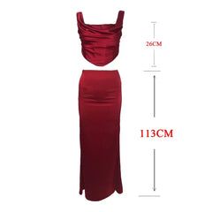 Mingmingxi Wine Elegant and Beautiful Womens Dresses Sexy Corset Cropped Top and Skirt 2 Piece Set Christmas New in Dresses