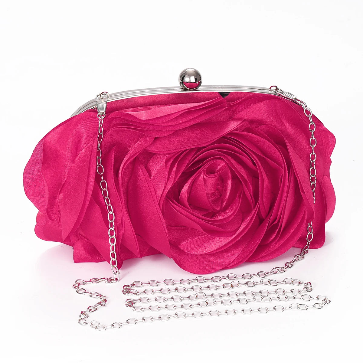 Bolso de noche con flores rosas para mujer, bolso rosa Floral para mujer, bolso para fiesta de boda, bonito bolso de mano de día pequeño a la moda con cadena 