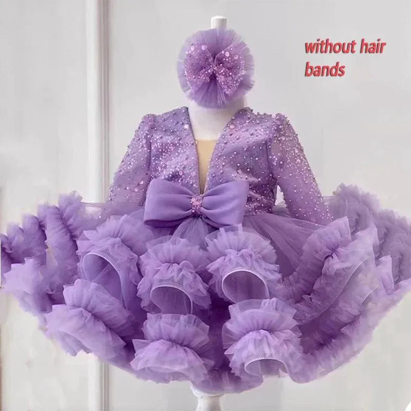 Nuovo abito da sposa con paillettes a maniche lunghe e fiocco per