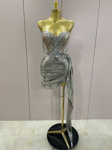 Stock Shiny Silver Sequin Tassels Mini Dress 2-piece Set 2025 New Women Evening Birthday Party Club ShootPhoto Stage Costume