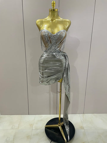 New Sexy Strapless Sequin Top Short Skirt 2 pcs Set Women Party Celebrate Nightclub Singer Performance Stage Outfit