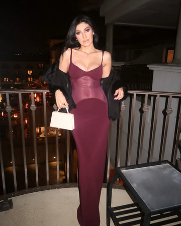 Celebrity Evening Party Dress Winered Color Women Sexy Strap Big O-Neck Bodycon Long Dress Celebrate Red Carpet Birthday Wear