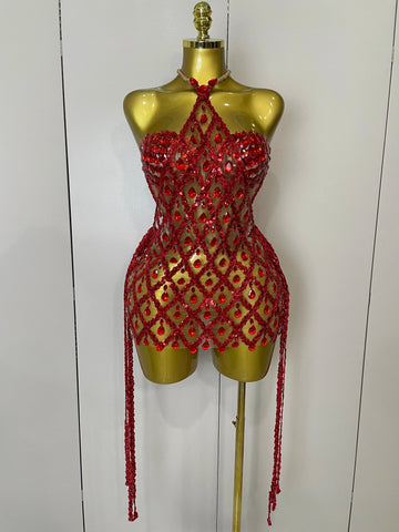 Sparkly Sequin Diamond MeshTransparent Top Dress Two Piece Set Women  Sexy Evening Party Celebrate Birthday Photo Shoot Wear