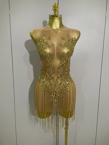 Luxury Sparkly Rhinestones Chain Sleeveless Mini Dress 2025 Women Sexy Performance Dance Nightclub Outfit Birthday Party Dress