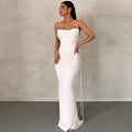 Backless Sexy Maxi Dress Spaghetti Strap Pleated Bodycon Dress Summer Elegant Party Evening Porm Dresses for Women 8644 WHITE