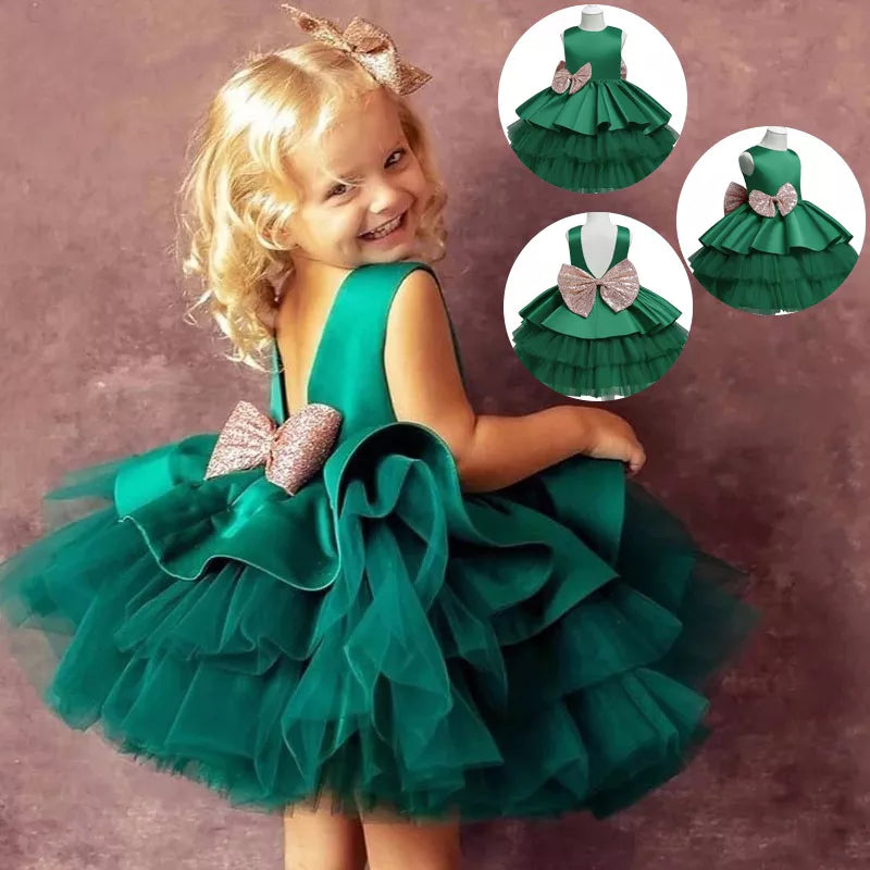 Kids Dress For Girls Christmas New Year Princess Eleagnt Party Tutu Prom Dresses Children Wedding Evening Bowknot Gown 1-5 Years