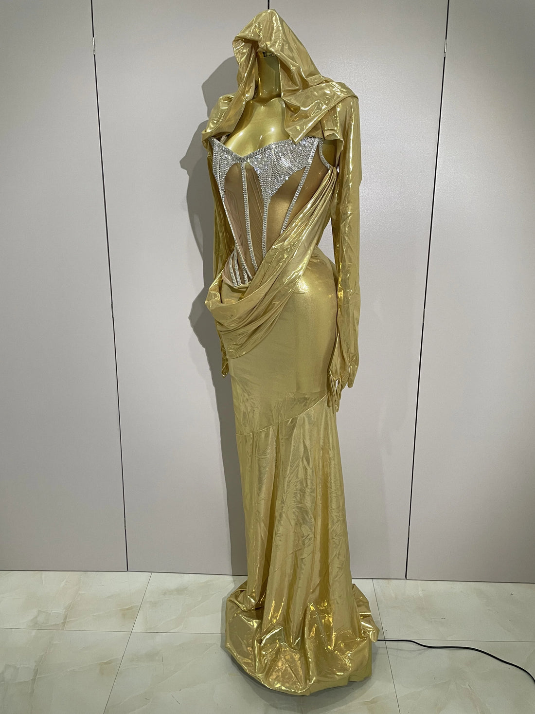 Sexy Sparkly Diamond Long Dress Two Pieces Sets Women Nightclub Party Celebrate Dance Singer Performance Costume Stage Outfit