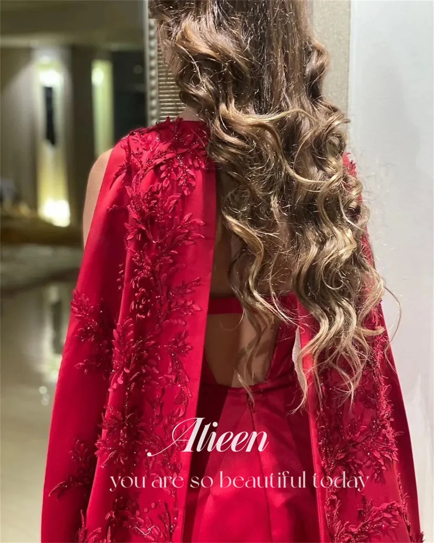 Aileen Red Long Shawl Vestidos de cuentas para fiesta de graduación Vestido de noche para mujer Fiesta de bodas Vestidos elegantes Lujo 2024 Graduación Arabia Saudita Nuevo