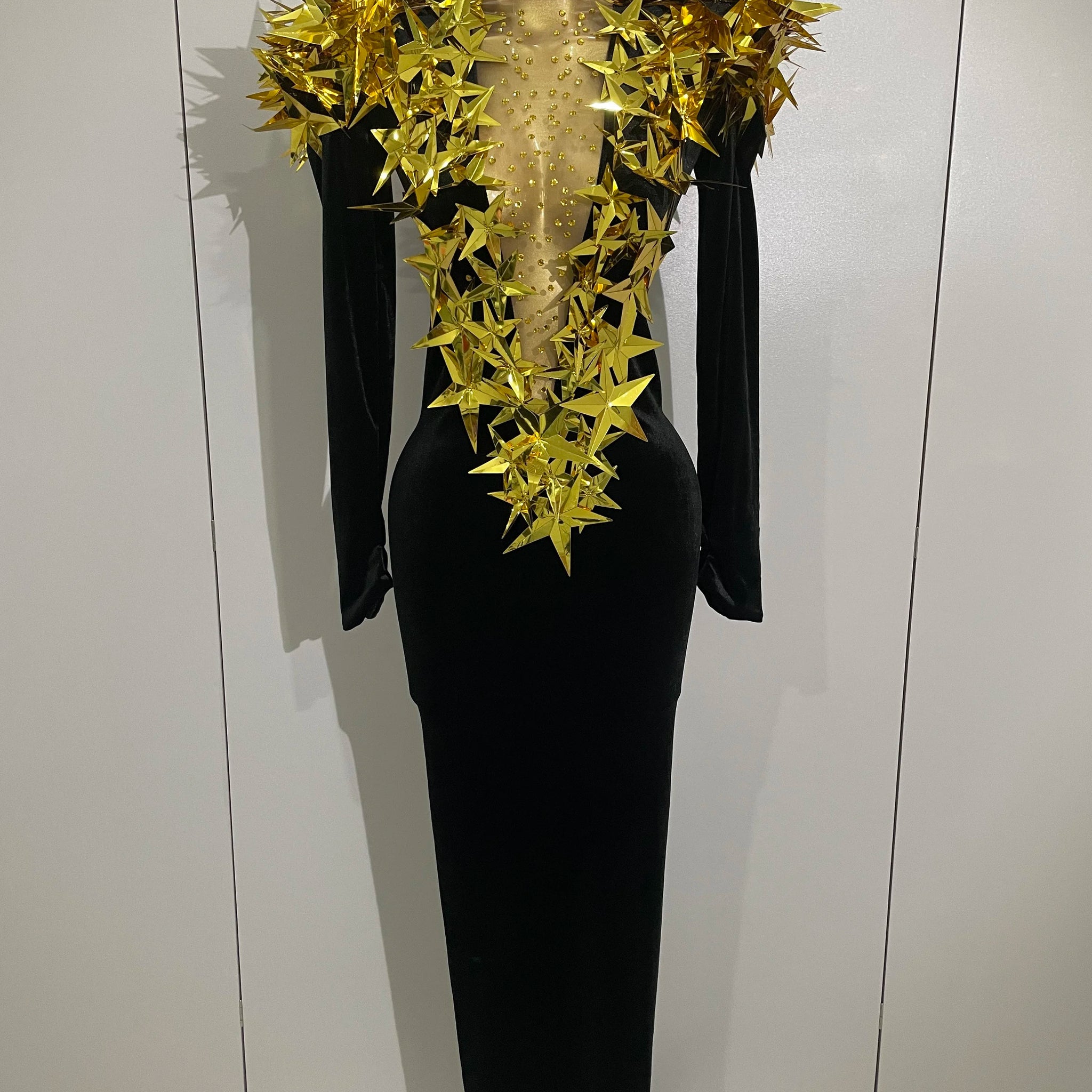 2025 New Shiny Gold Star Rhinestone Velvet Long Dress Women