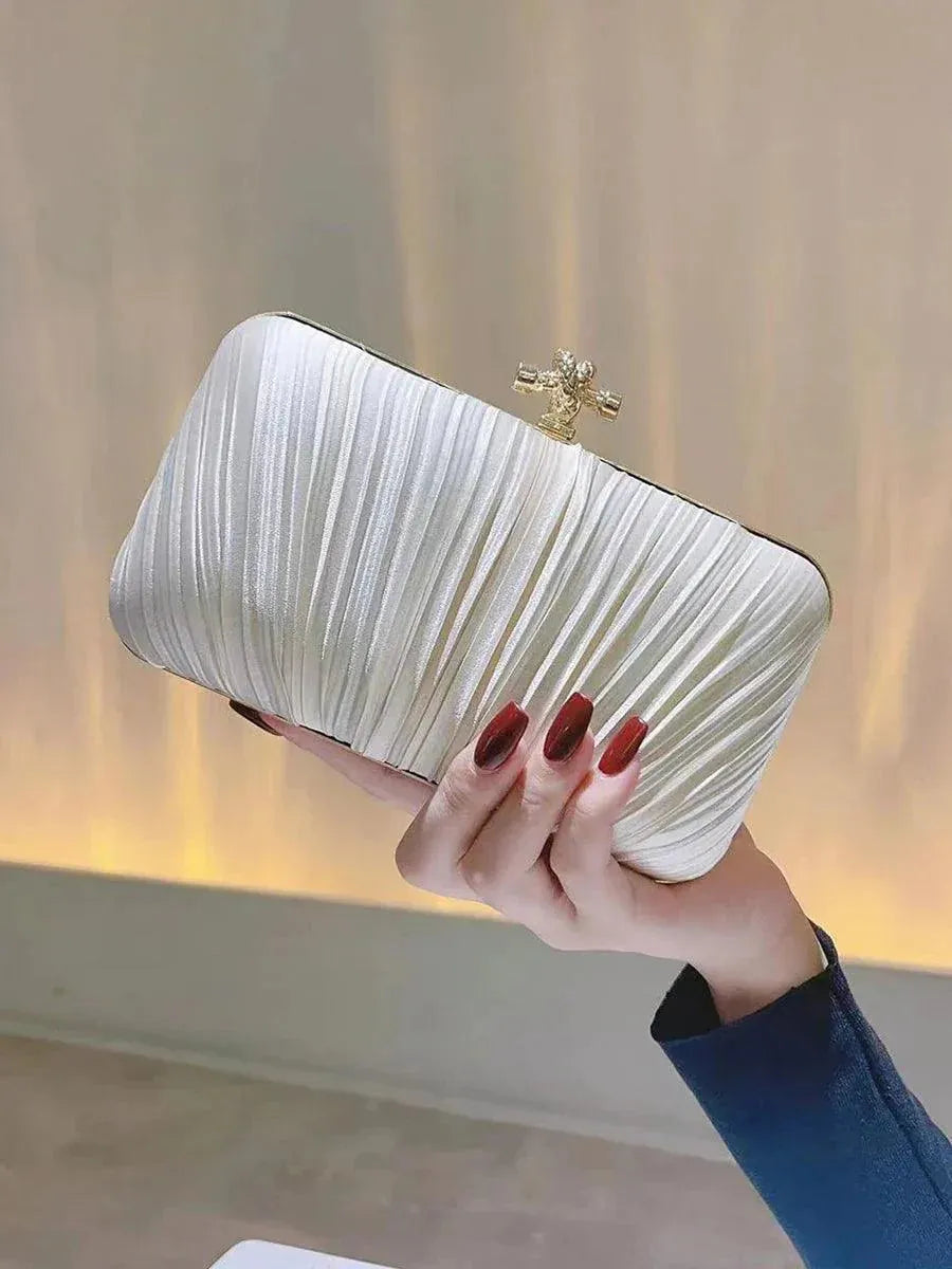Pleated Evening Clutch Banquet Handbag For Women Crossbody Chain Bag Formal Bridal Wedding Clutch Prom Cocktail Party Purse