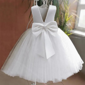 2023 Girl Dress Elegant Bridesmaid Girl Wedding Party Long Gown Kids White Bow First Communion Costume Birthday Princess Clothes