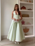 Elegant V Neck Green Long Dresses Women Fashion High Waist A-line Halter Midi Vestidos New Summer Lady Evening Party Dress 2025