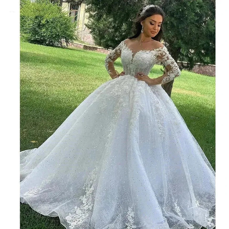 A-Line Wedding Dresses Women Elegant Long Bride Dress Lace Appliques Vestidos De Novia Long Sleeves Luxury Wedding Gowns Custom Color