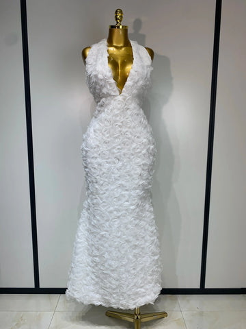 Women Sexy Backless Halter V-neck Florals Bodycon Long Dress Celebrate White Elegant Evening Party Luxury Birthday Outfit