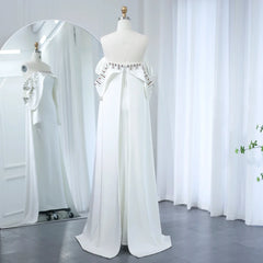 Elegant Off White Mermaid Dubai Evening Dress with Cape Long Sleeves Off Shoulder Arabic Wedding Party Gowns