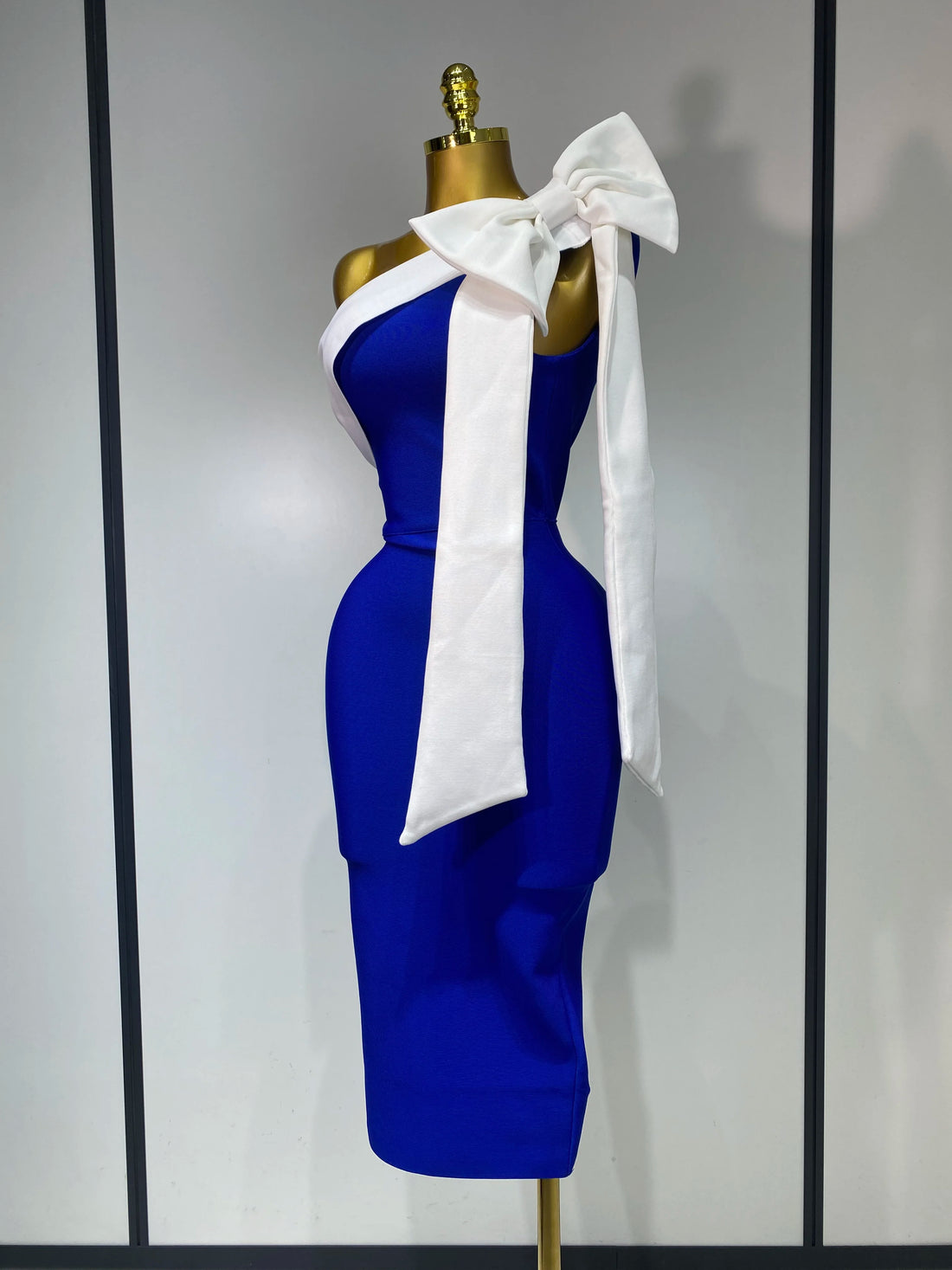 Women Sexy One Shoulder Splicing Bow Bodycon Bandaged Dress Celebrity Elegant Evening Party Luxury Birthday Banquet Dress