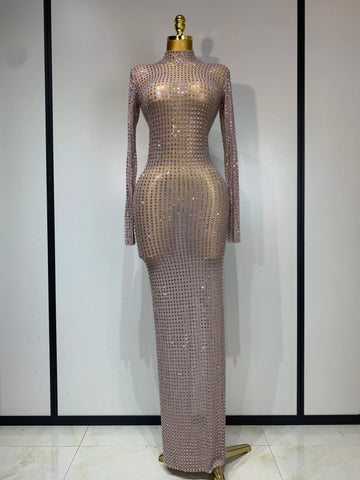 Sparkly Diamond Luxury Birthday Party Long Dress Elegant Celebrity Evening Party Nightclub Prom Dress Singer Dancer Stage Outfit