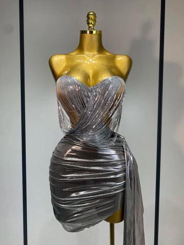 Sparkly Sequin Two Piece Set Sexy Strapless Backless Women Outfit Evening Party Nightclub Stage Performance Dance Costume