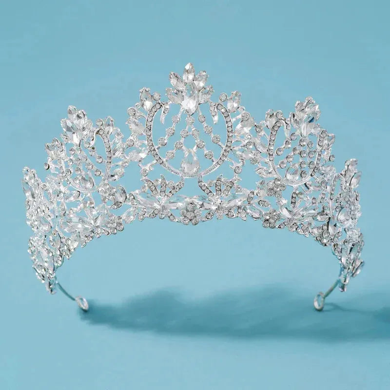 Icazo European Bride Wedding Luxury Crown Artificial Crystal Suitable for Ball Party Holiday Headwear Silver Plated Tiaras