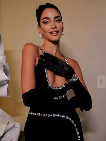 New Women Luxury Sexy Backless Sequined Sparkly Split Black Midi Bodycon Bandage Dress 2022 Elegant Evening Club Party Dress