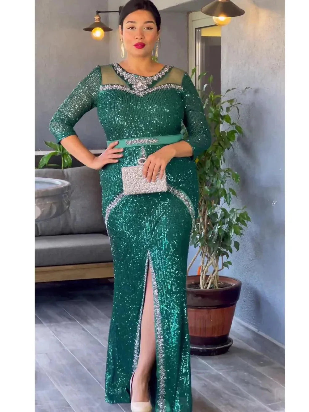 Plus Size African Party Dresses for Women Dashiki Ankara Sequin Wedding Evening Gown Sexy Bodycon Maxi Robe Africa Clothing 2023 Navy Blue