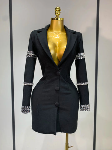 Women Sexy Long Sleeve V Neck Beading Rhinestone Mini Bodycon Bandage Dress  Celebrity  Elegant Evening Party Birthday Dress