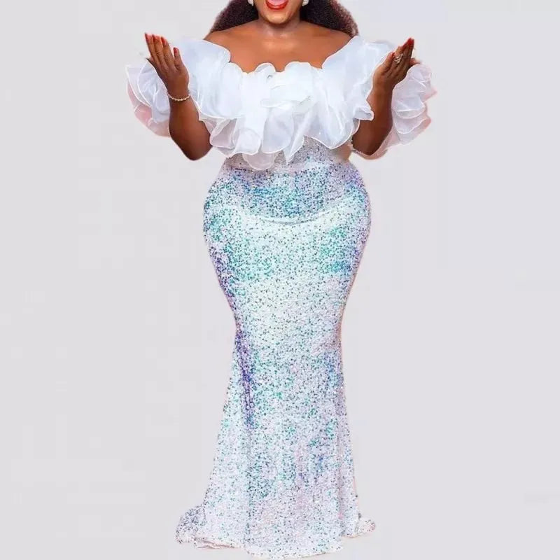 African Dresses For Women Sequins Party Dashiki Clothing Trumpet Mermaid Long Maxi Dress Robe Africaine Femme Clothes Africa