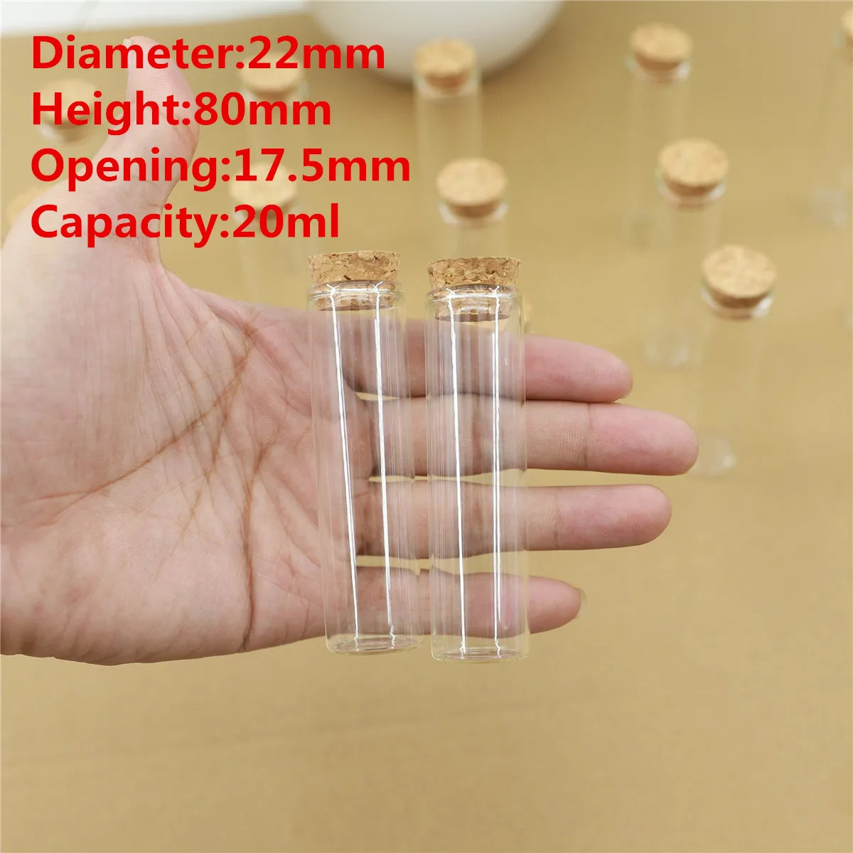 Glass Test Tube 50 PCS/Lot Glass Bottle 17*22*80mm Cork Stopper Mini -flasker Små DIY -krukker Bryllupsdekorative hetteglass