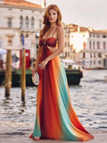 Tie-dye Gradient Hollow Out Women's Maxi Dress Elegant Off Shoulder A-line Hem Long Dresses New Summer 2025 Holiday Female Robes