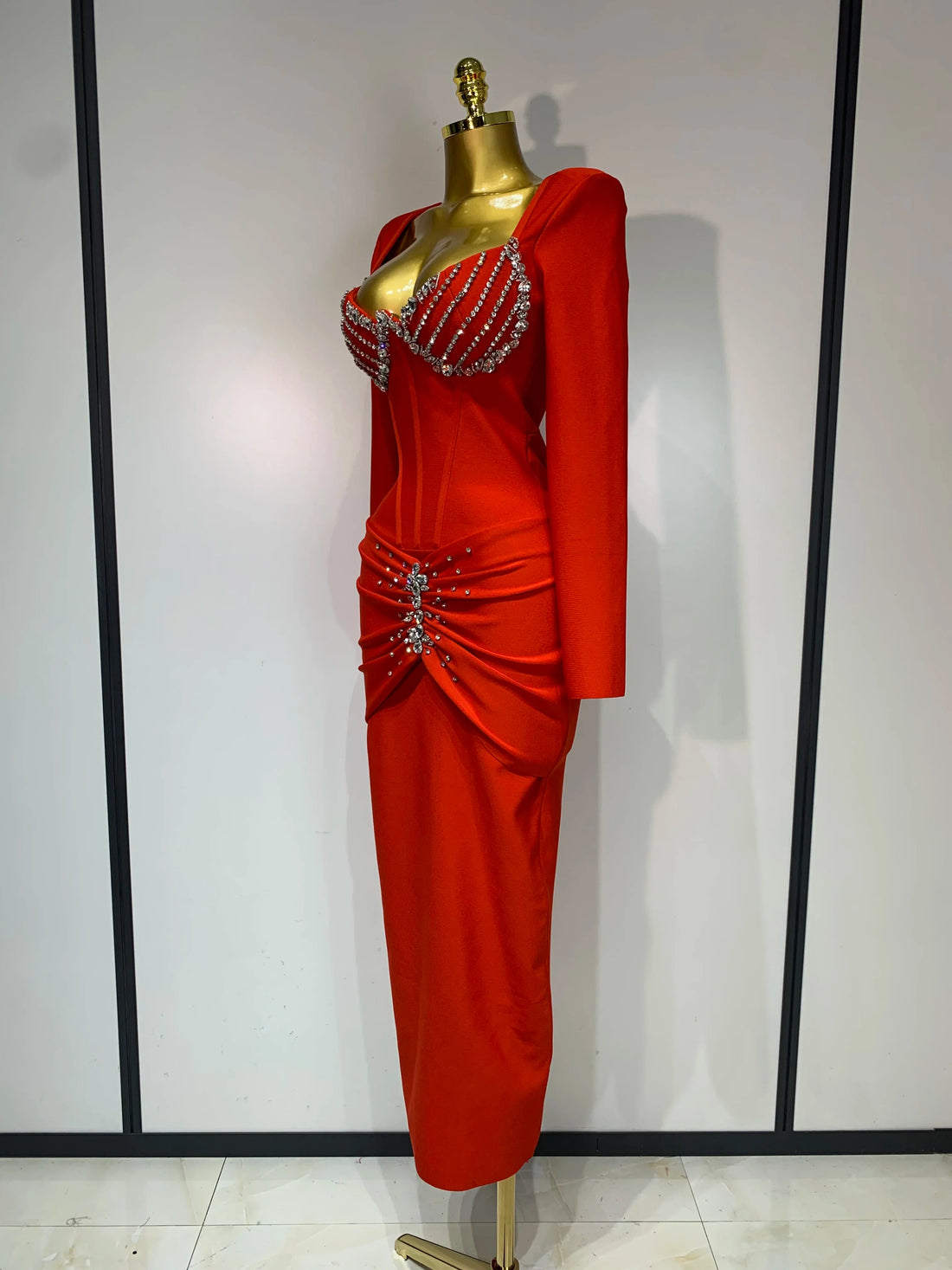 Women Sexy Luxury Sparkly Diamond Bandage Long Sleeve Bodycon Dress  Celebrity Elegant Evening Club Pary Birthday Dresses