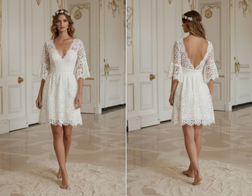Short Boho Wedding Dress Lace Beach Bridal