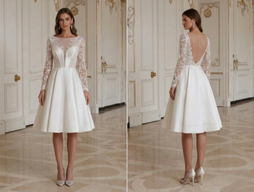 Rochie de mireasă scurtă pentru nuntă cu cod vestimentar Black Tie Formală