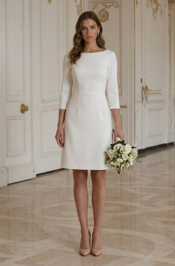 Kort Brudklänning För Civilt Bröllop Elegant Stil