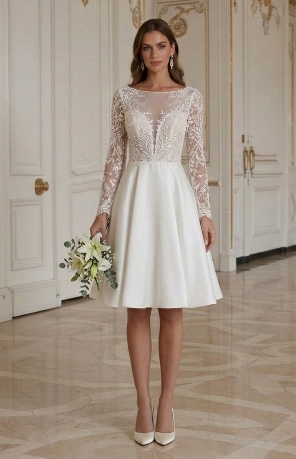 Kurzes Hochzeitskleid für intime Hochzeit Brautkleid