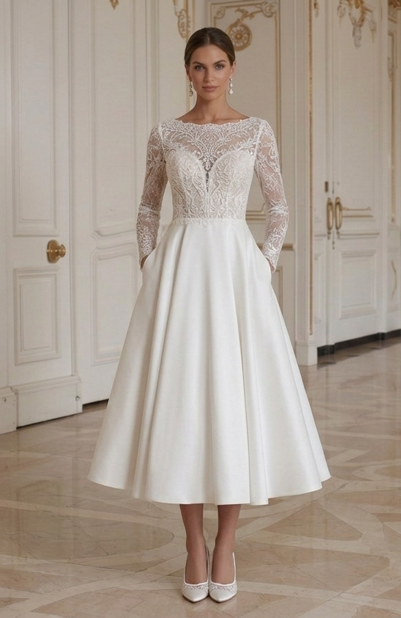 Kurzes Hochzeitskleid für Winterhochzeit elegant