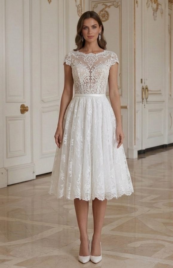 Rochie scurtă de mireasă din dantelă, rochie de vară pentru mireasă
