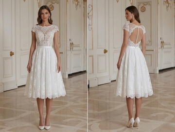 Rochie scurtă de mireasă din dantelă, rochie de vară pentru mireasă