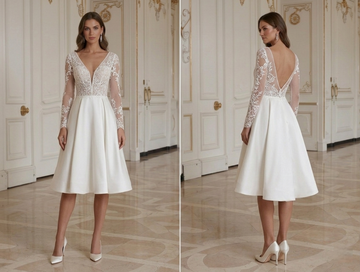 Vestido de Noiva Curto com Decote em V Elegante