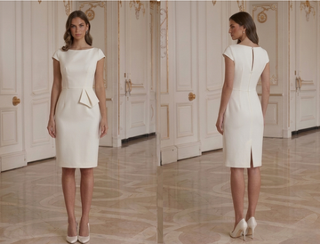Vestido de Noiva Curto com Mangas Curta Modesto