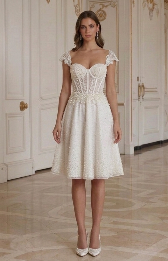 Kort Brudklänning Med Korsettliv Brud