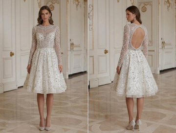 Abito da Sposa Corto con Perline di Cristallo Glam