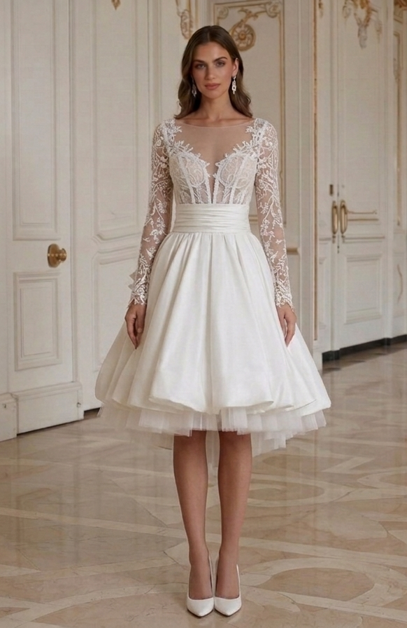 Kurzes Hochzeitskleid mit dramatischem Stil