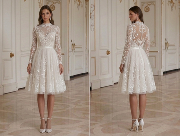 Rochie de mireasă scurtă cu dantelă brodată