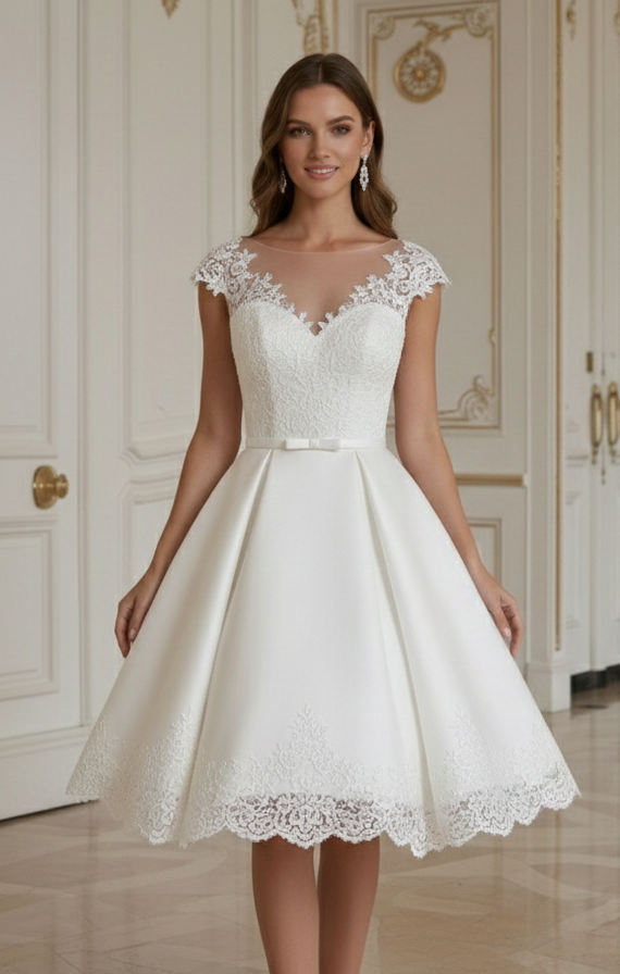 Kurzes Hochzeitskleid mit femininer Silhouette