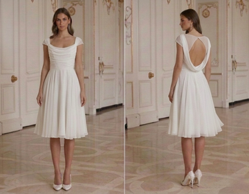 Rochie de mireasă scurtă cu fustă fluidă