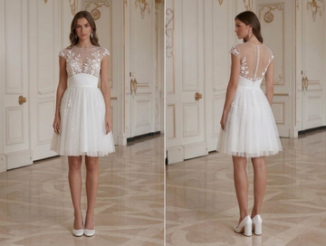 Rochie de mireasă scurtă cu talie înaltă